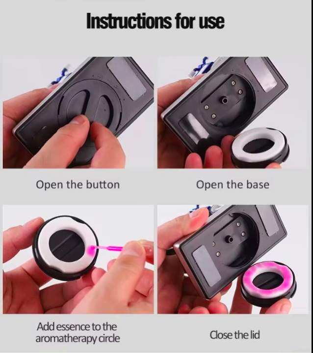 Step-by-step instructions for using a small electronic device with a pink component.