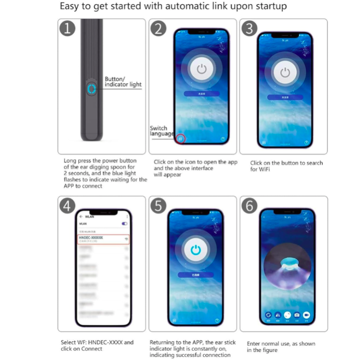 Step-by-step guide for using a device with smartphone screenshots
