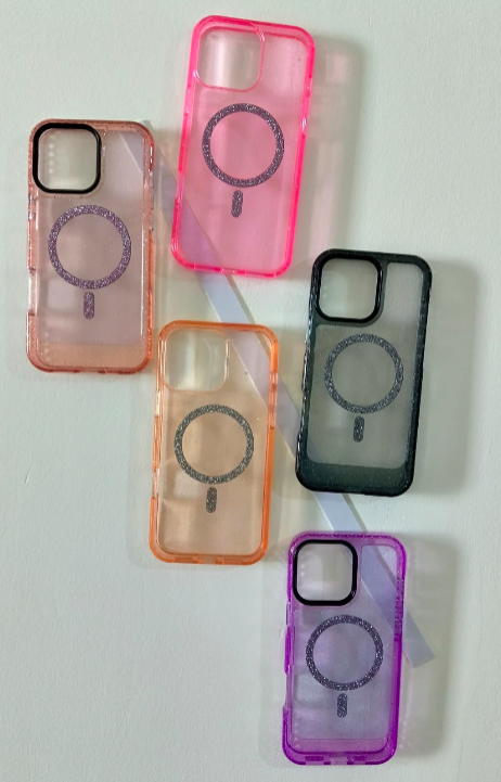 Set of colorful phone case designs on a light gray background
