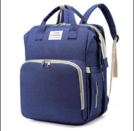 Blue backpack with white accents on a clear background