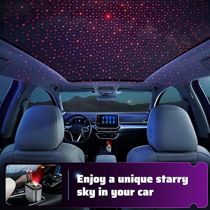 Starlight Retractable Car Charger: Car Accessories with Starlight in Car Roof, Car Chargers USB C, Fast Charging Adapter & Dual Charge Ports, 4 in 1 Car Phone Charger for iPhone iPad AirPods