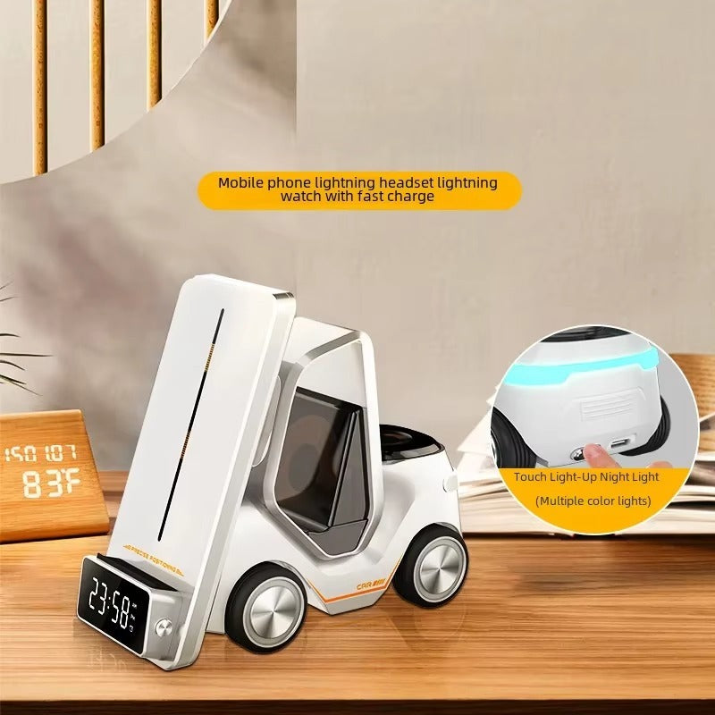 Car-shaped clock with digital display on a wooden surface