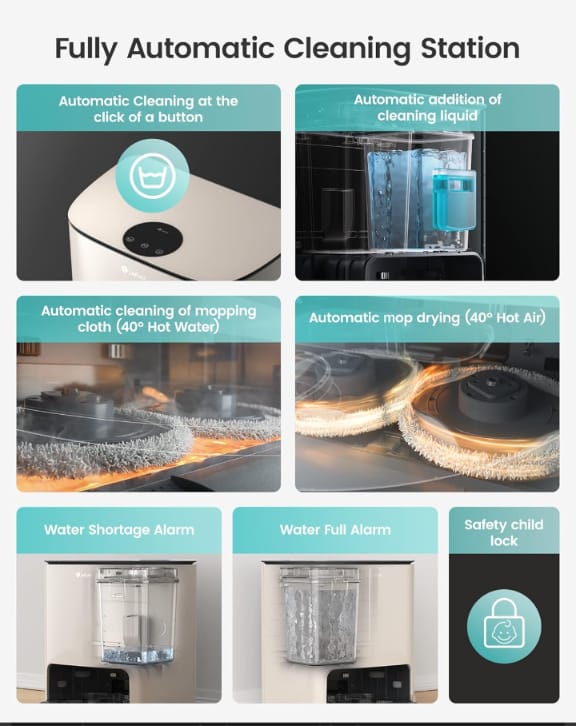 Fully automatic cleaning station with various features and processes.