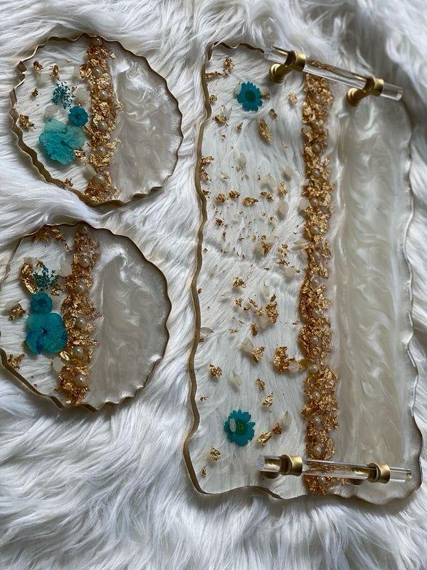 Customized Resin Tray with 4pcs Coaster Set