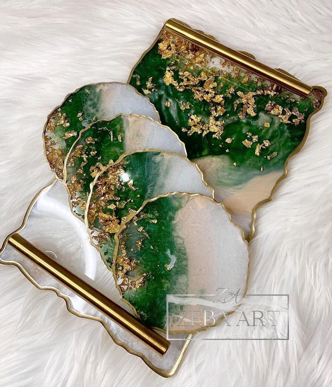 Customized Resin Tray with 4pcs Coaster Set