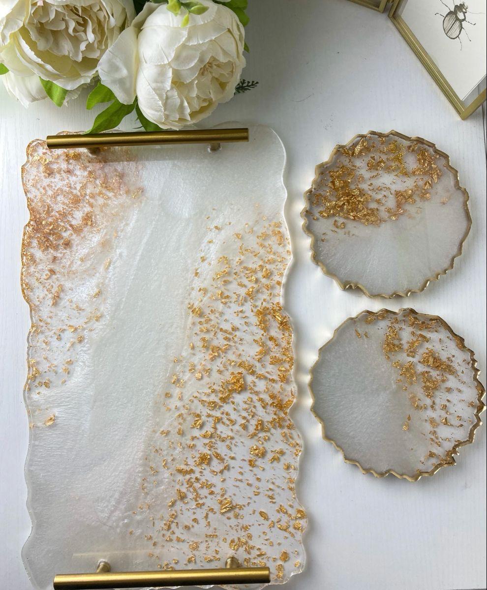Customized Resin Tray with 4pcs Coaster Set