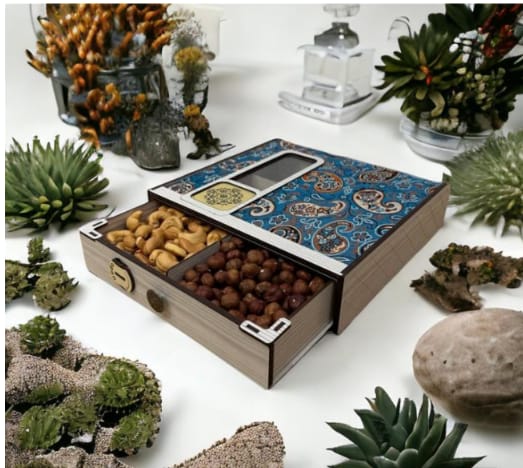 Wooden handmade crafted dry fruit storage Box 4 compartment