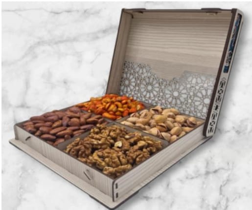 Wooden handmade crafted dry fruit storage Box 4 compartment