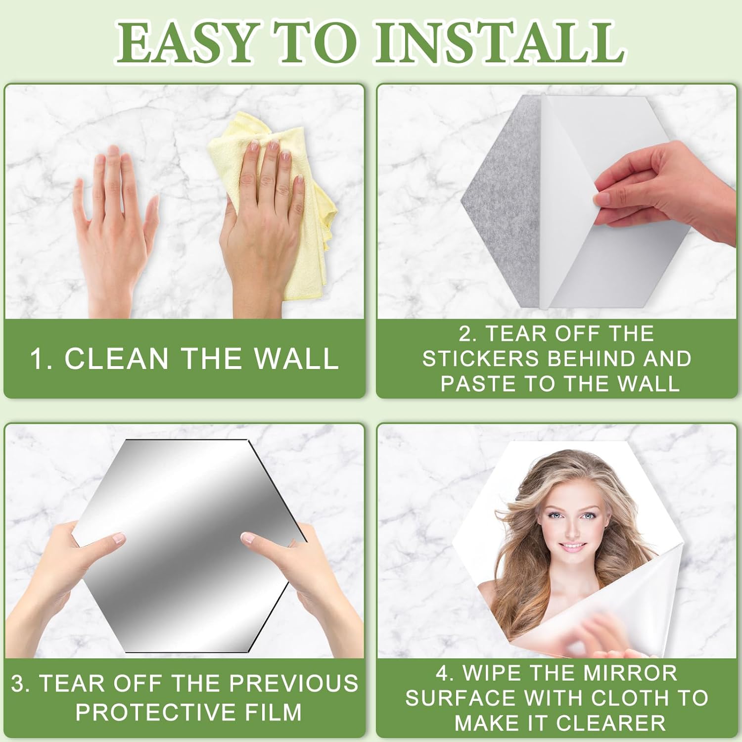 Step-by-step guide on how to install a mirror with text instructions.
