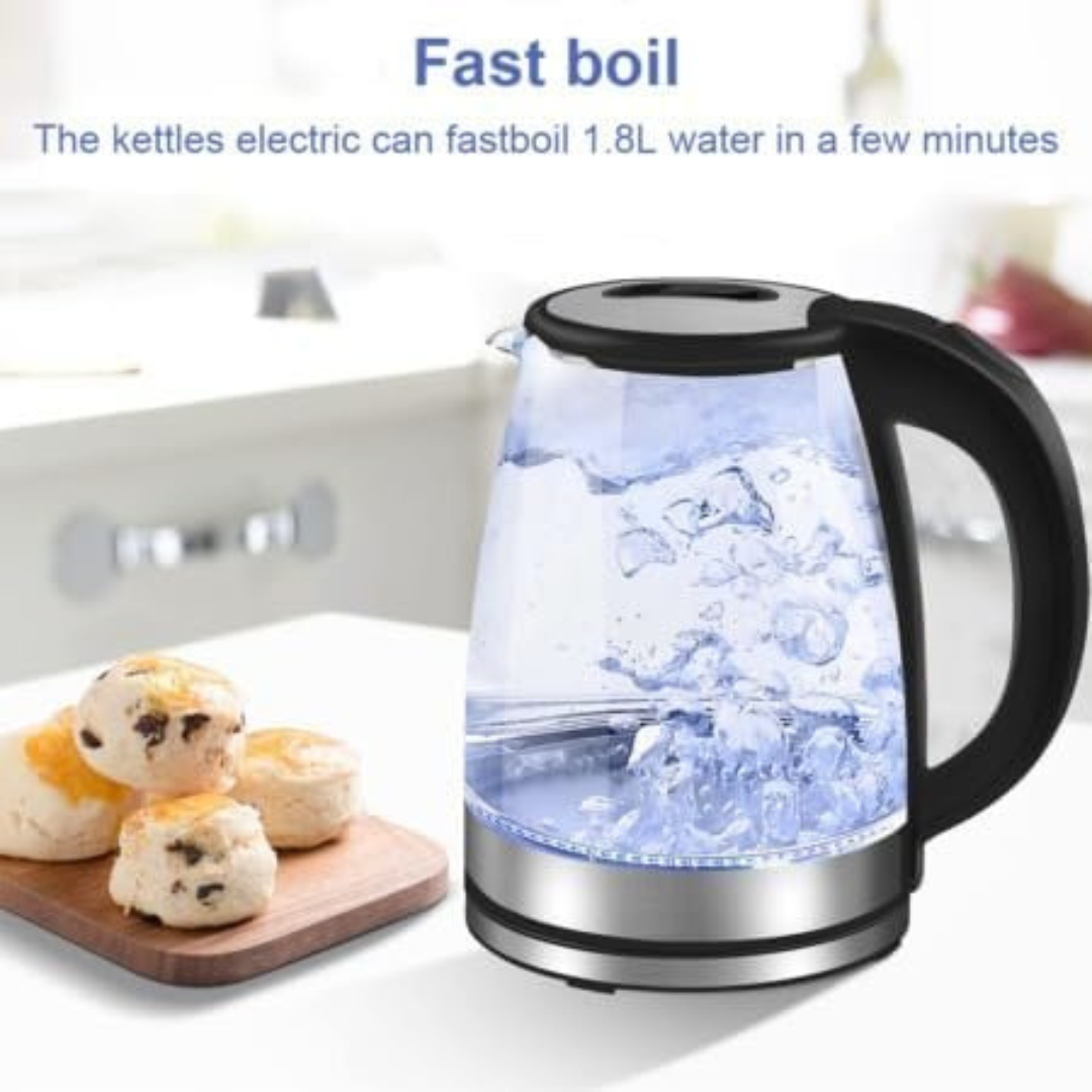 1500W Electric Kettle 1.8L Glass | Auto Shut Off & Overheat Protection