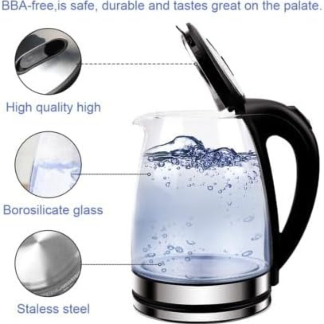 1500W Electric Kettle 1.8L Glass | Auto Shut Off & Overheat Protection