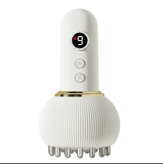 White and gold hair dryer on a white background