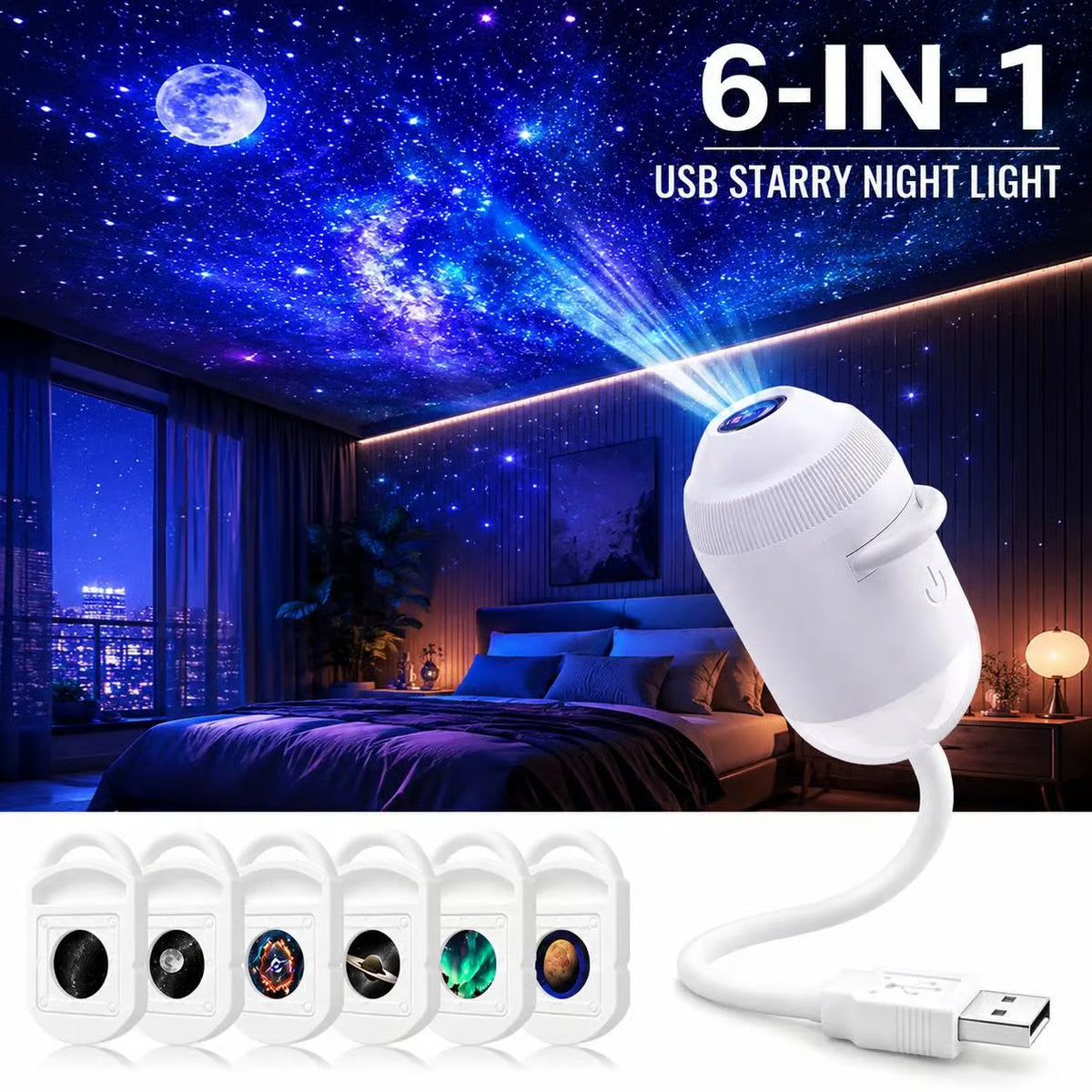 6 in 1 USB Projector - trun your rooms into galaxies