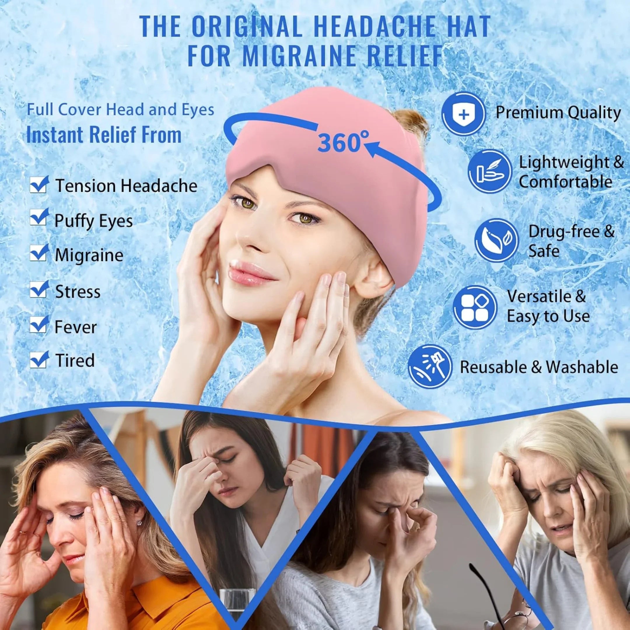 Migraine Relief Ice Cap - Headache & Sinus Pain Relief