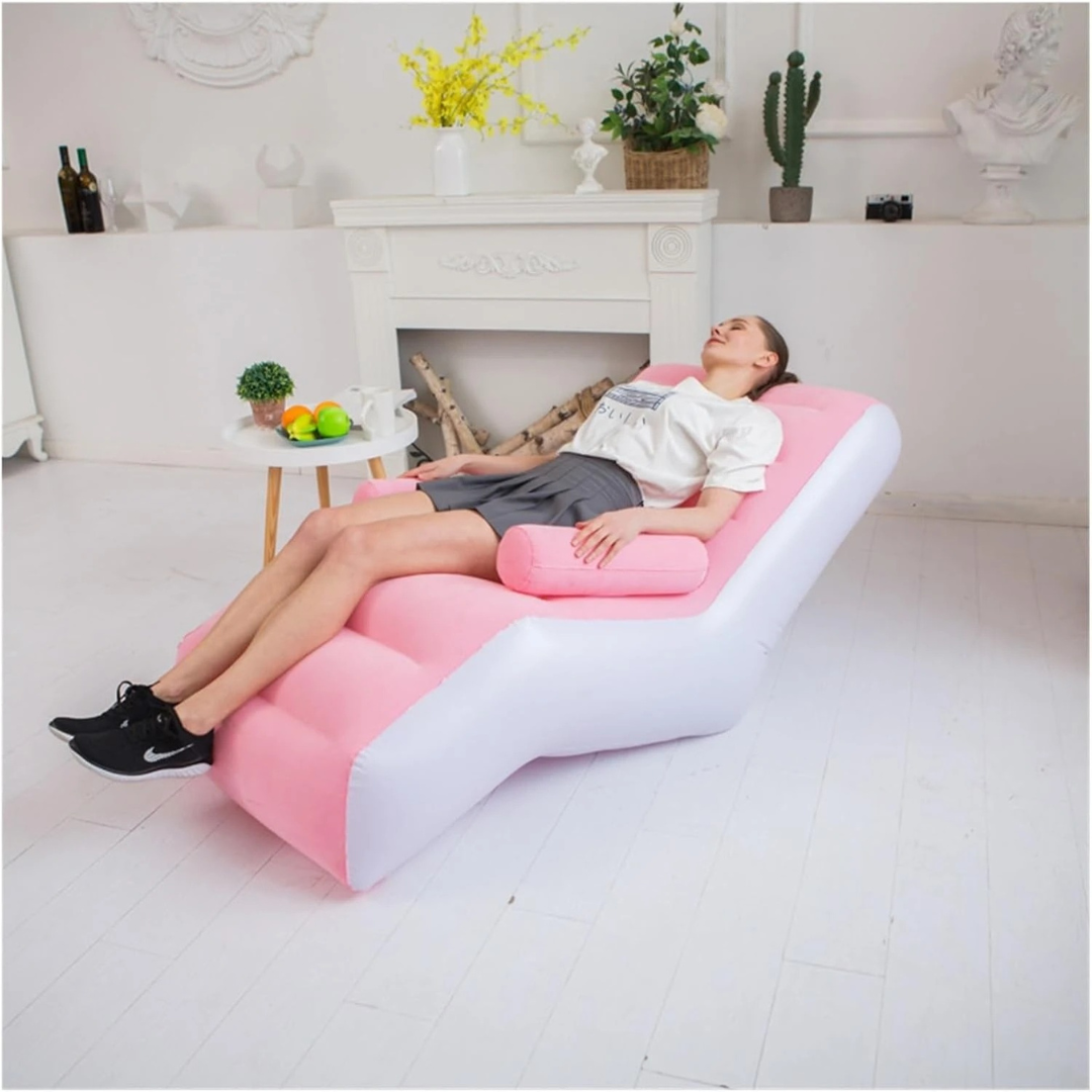 140cm S-Shaped Inflatable Sofa Chair Bed – Ergonomic Single Person Foldable Lazy Sofa, Portable Home Furniture for Living Room & Bedroom