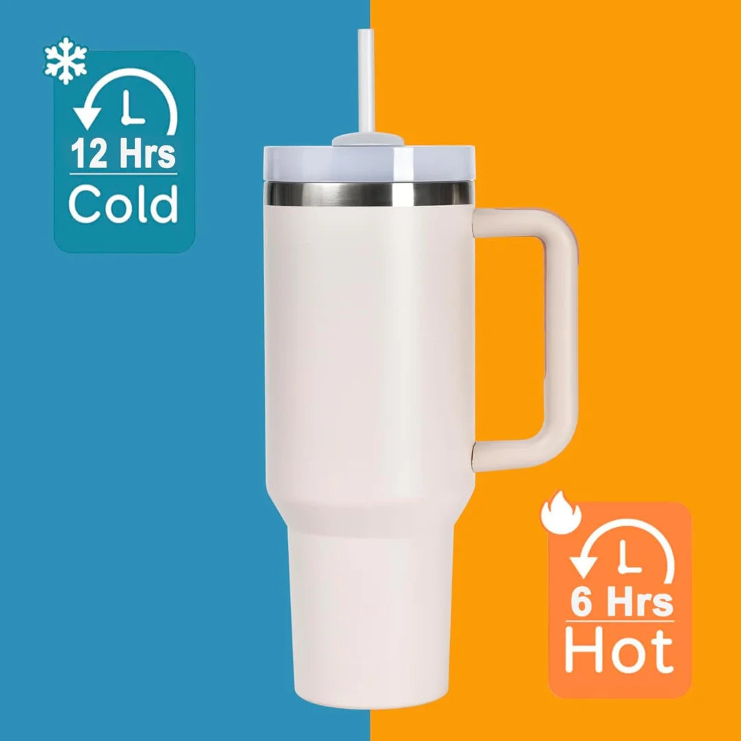40oz Insulated Tumbler with Handle & Straw - Water Bottle