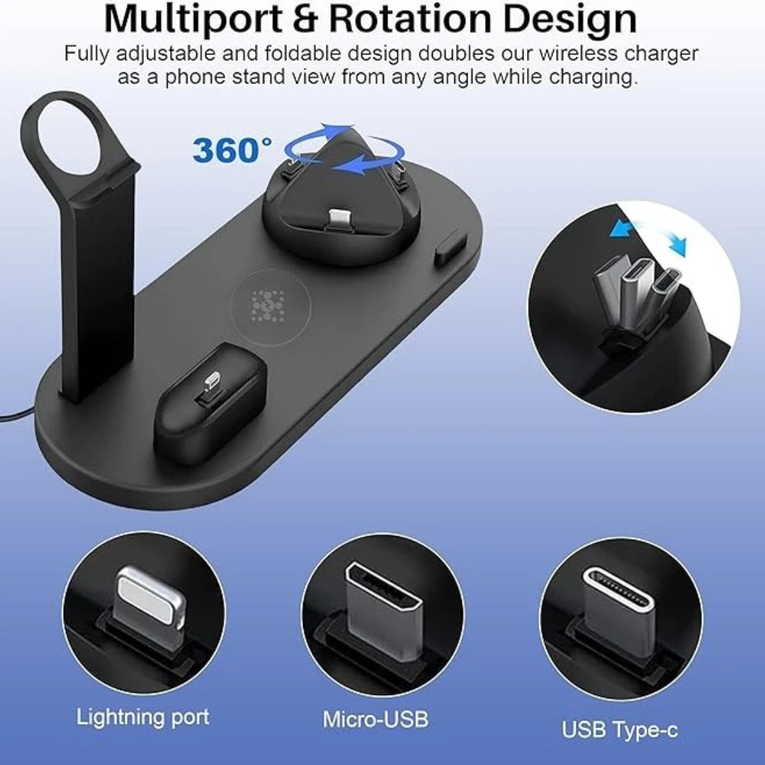 6-in-1 Wireless Charging Station: All-in-One Fast Charging Dock for Phone, Watch, & Earbuds