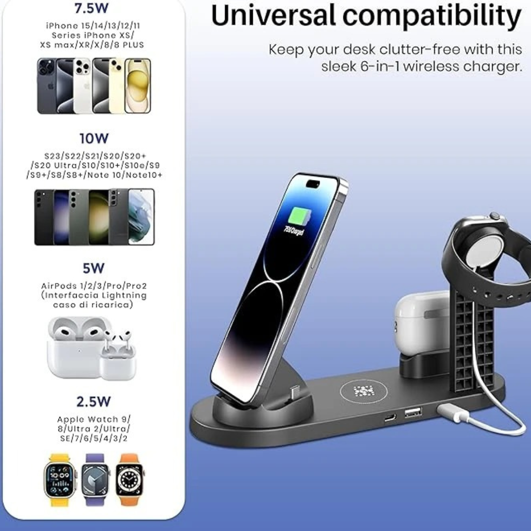 6-in-1 Wireless Charging Station: All-in-One Fast Charging Dock for Phone, Watch, & Earbuds