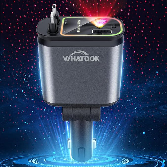 Starlight Retractable Car Charger: Car Accessories with Starlight in Car Roof, Car Chargers USB C, Fast Charging Adapter & Dual Charge Ports, 4 in 1 Car Phone Charger for iPhone iPad AirPods
