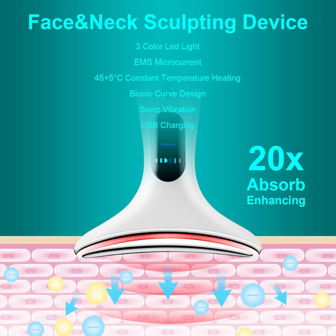 Advanced EMS Face Toning and Neck Lifting Device with Heat Therapy - Portable White