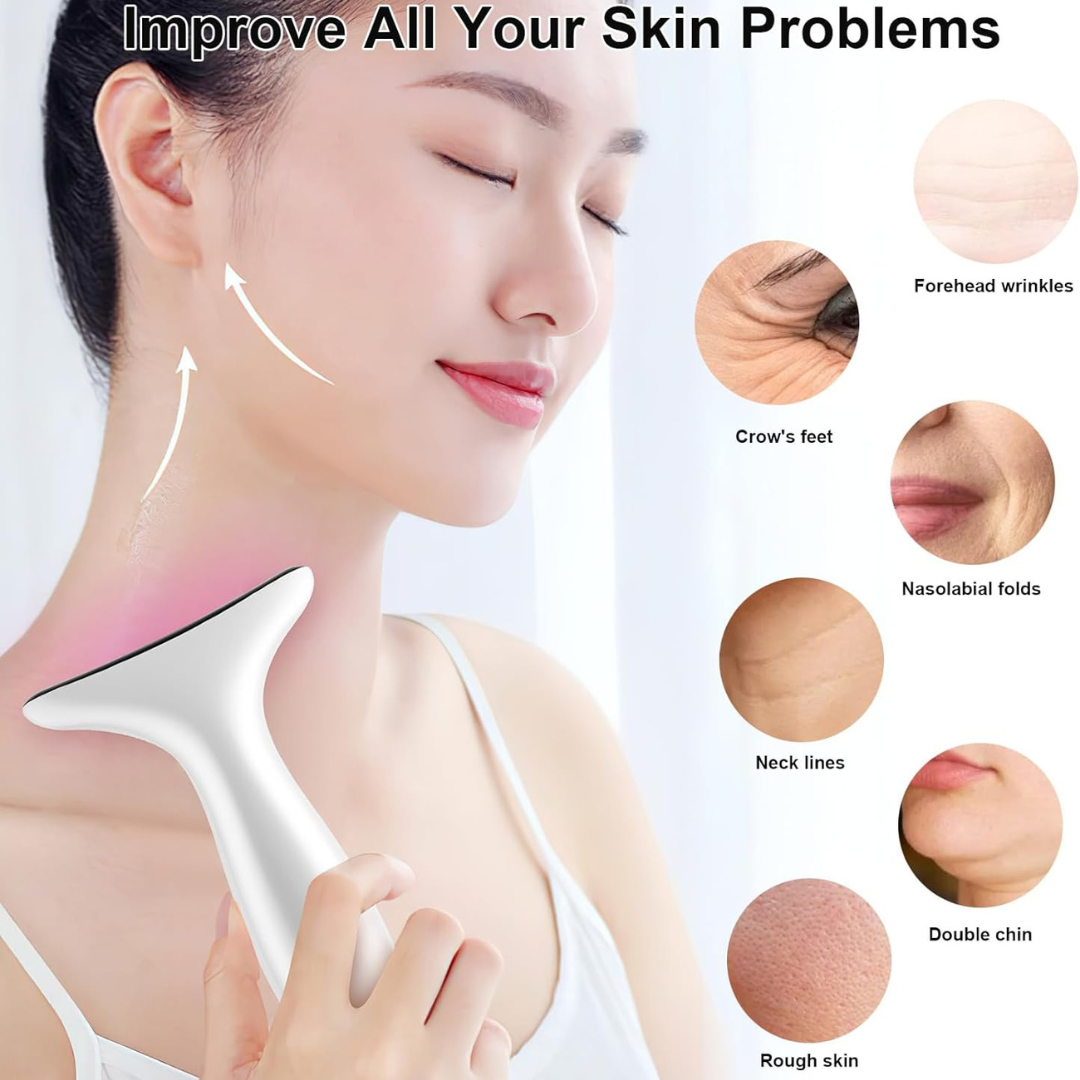 Advanced EMS Face Toning and Neck Lifting Device with Heat Therapy - Portable White