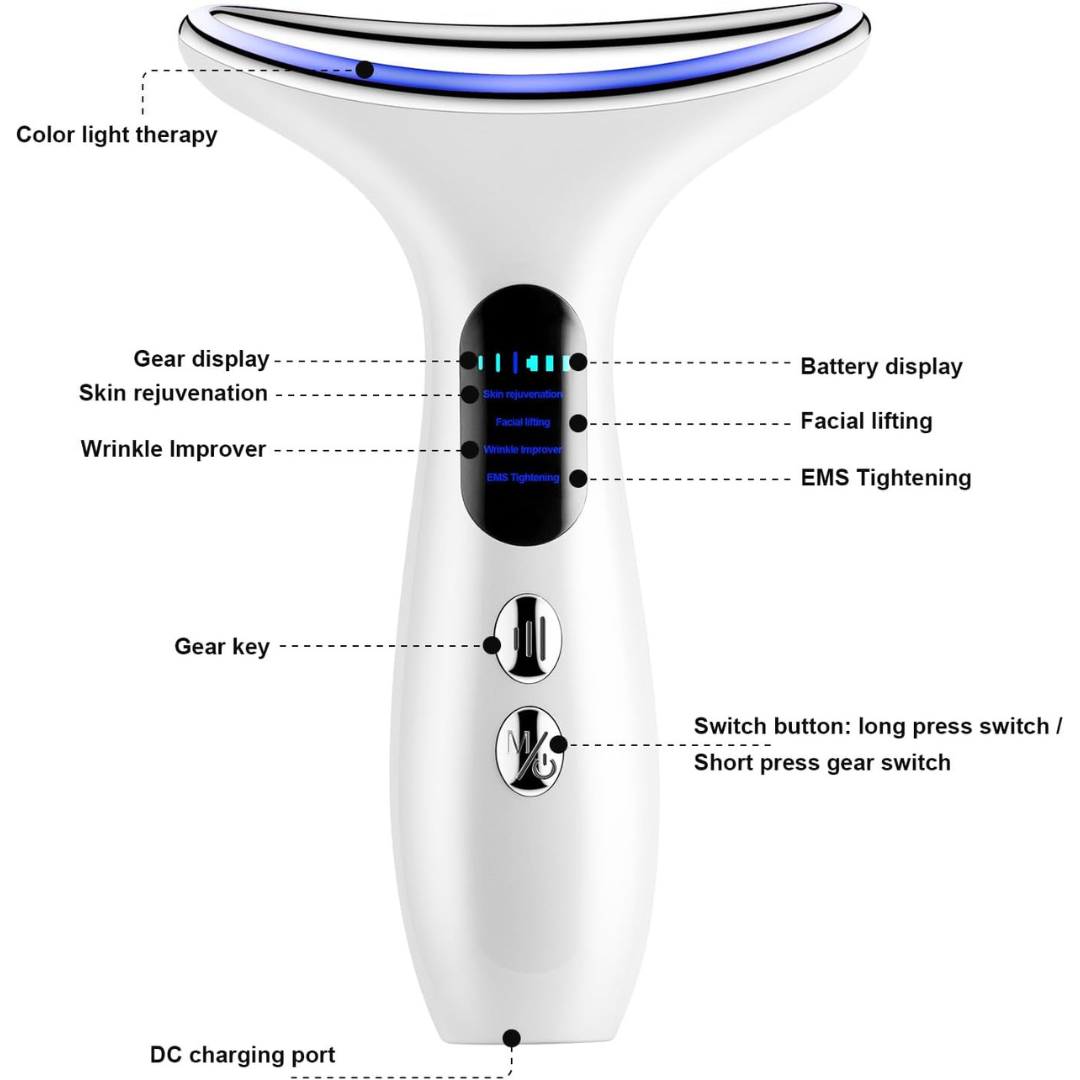 Advanced EMS Face Toning and Neck Lifting Device with Heat Therapy - Portable White
