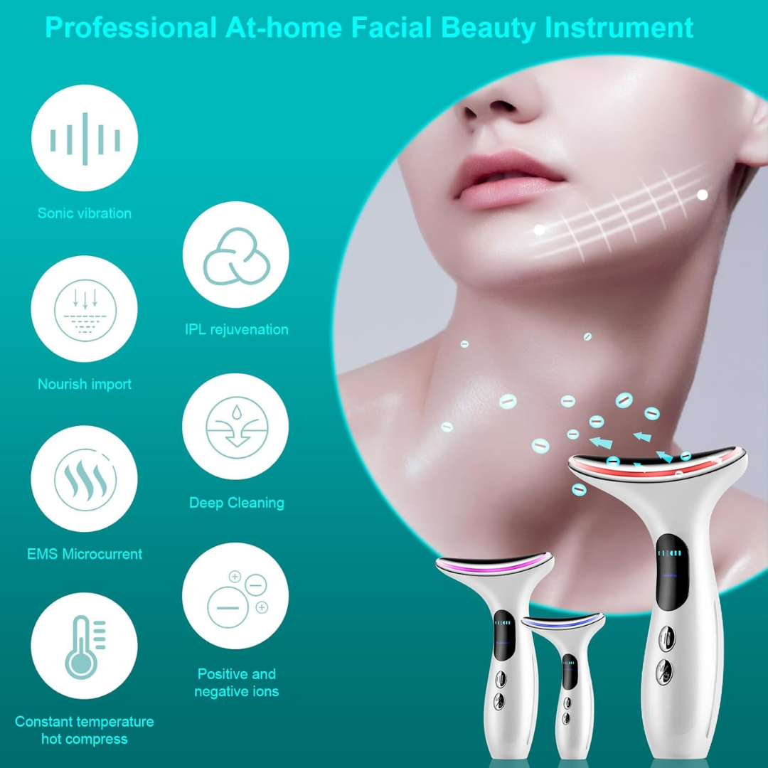 Advanced EMS Face Toning and Neck Lifting Device with Heat Therapy - Portable White