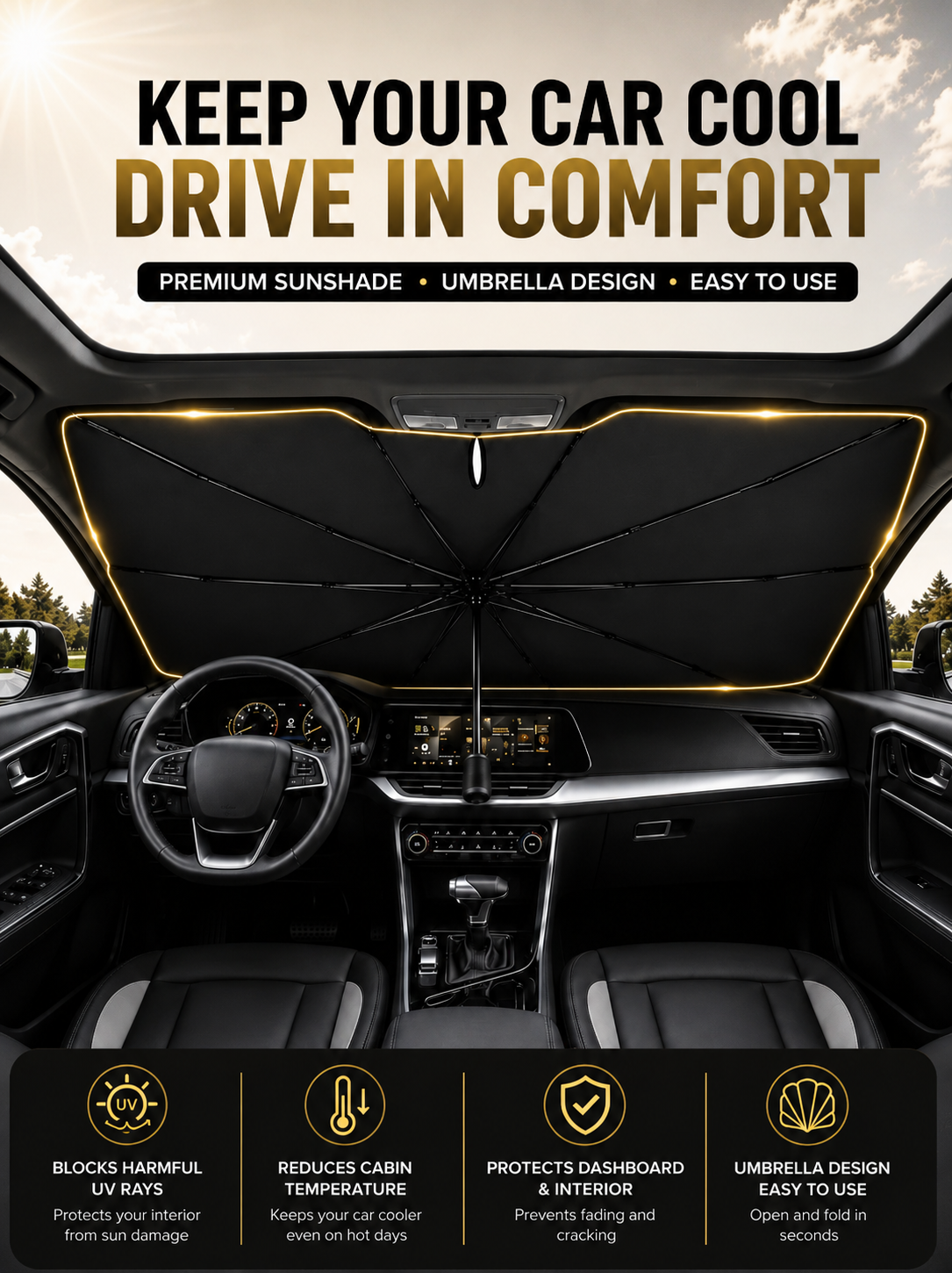 Premium Sunshade Umbrella For Cars ( Universal Size )