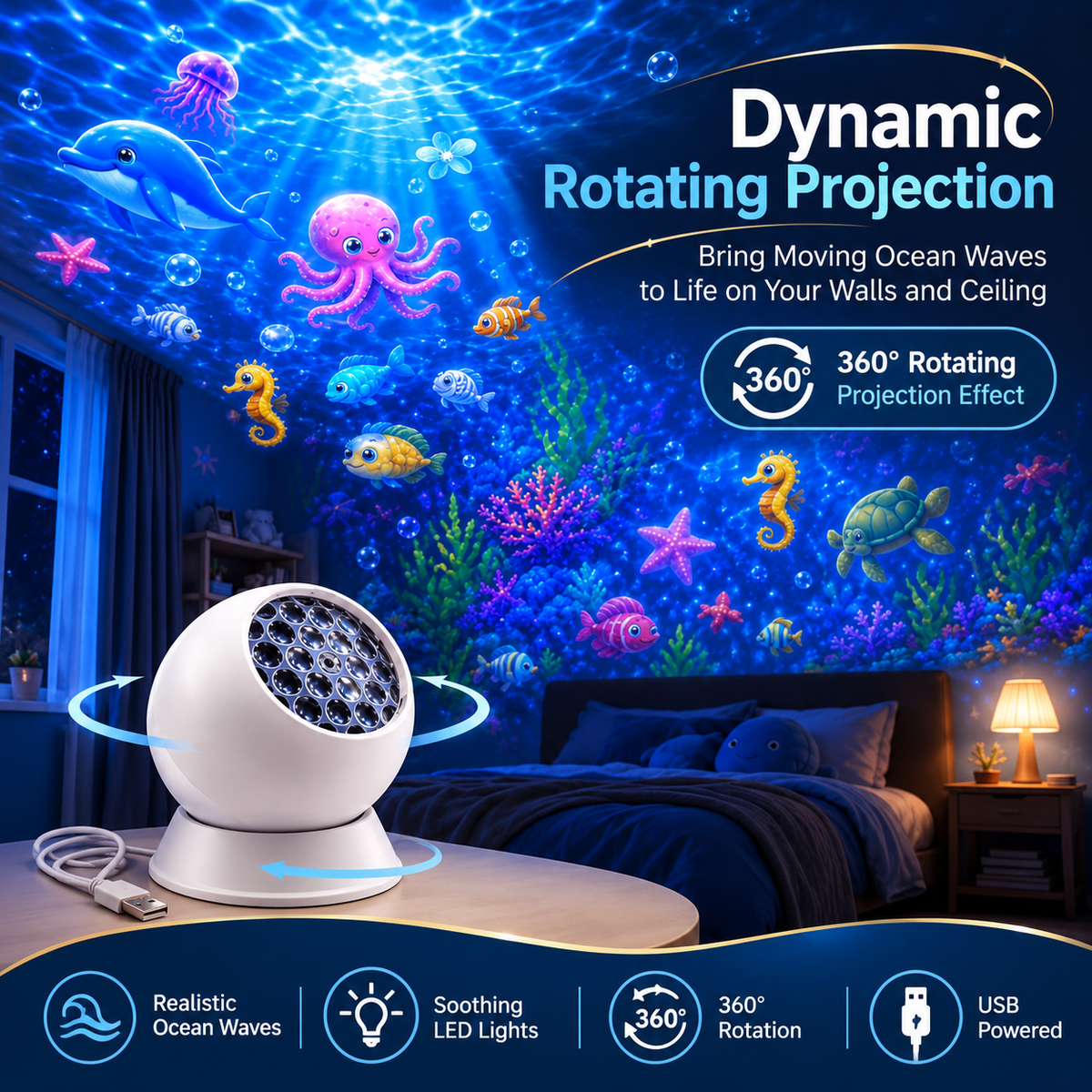 360° Rotating Ocean Wave LED Ambient Night Light