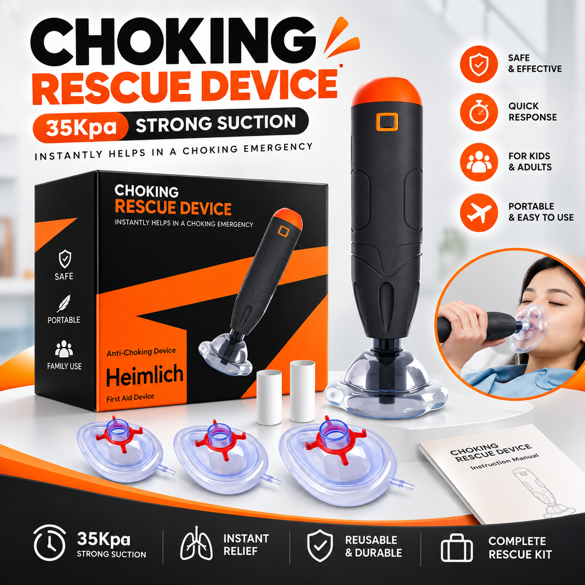 Choking Rescue Device – 35KPa Strong Suction Emergency Aid