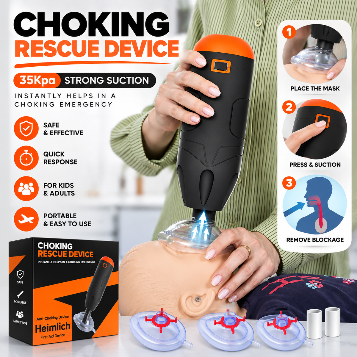 Choking Rescue Device – 35KPa Strong Suction Emergency Aid