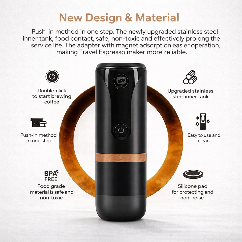 Portable Electric Espresso Maker – One-Touch Travel Coffee Machine