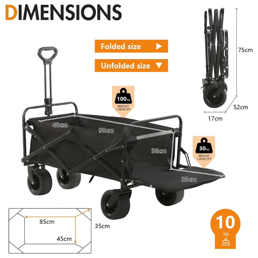 Folding Wagon Trolley Cart | 300 LBS Load & Expandable Storage