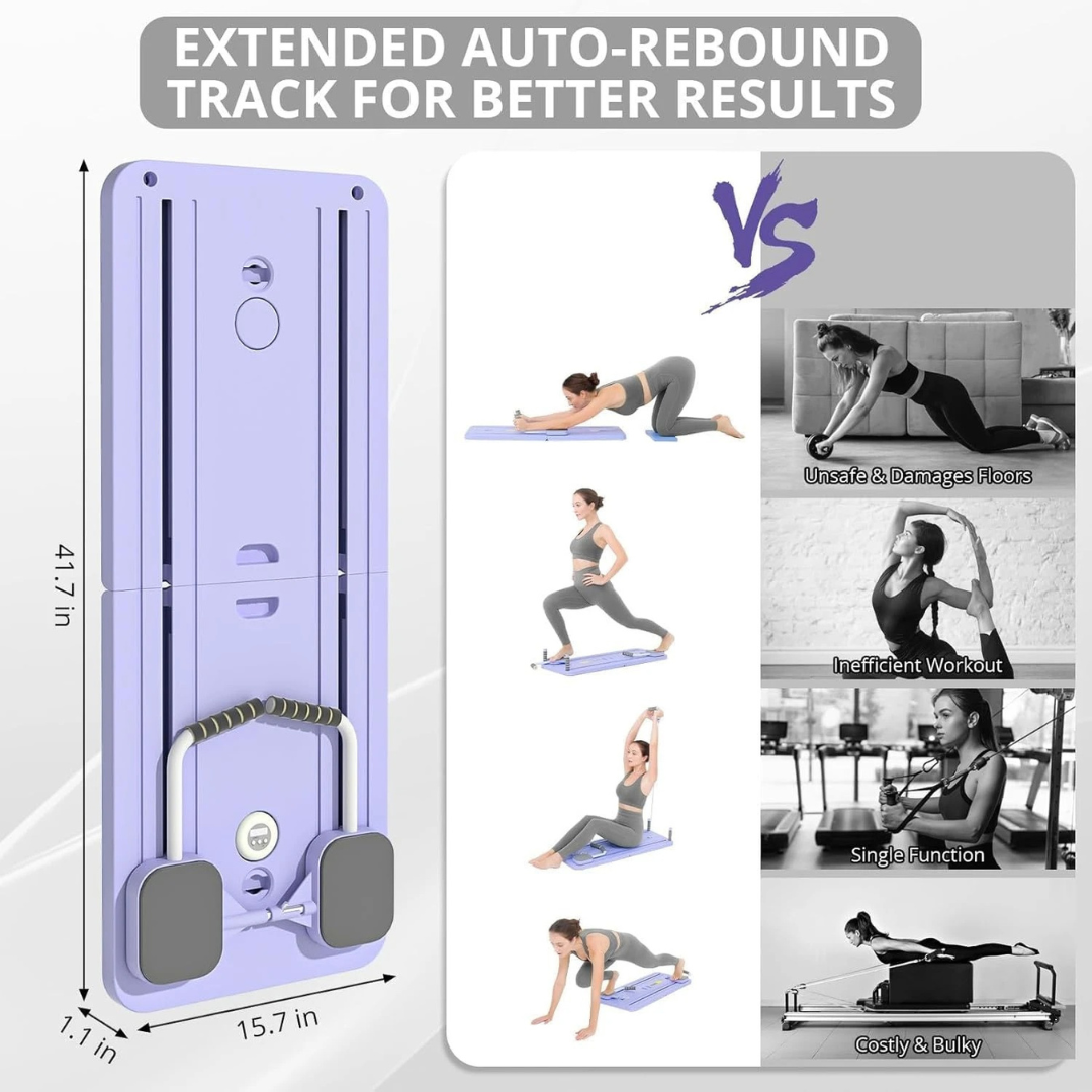 Pilates Reformer Board – 5-in-1 Foldable Home Fitness Reformer with Resistance Bands & Sliding Platform
