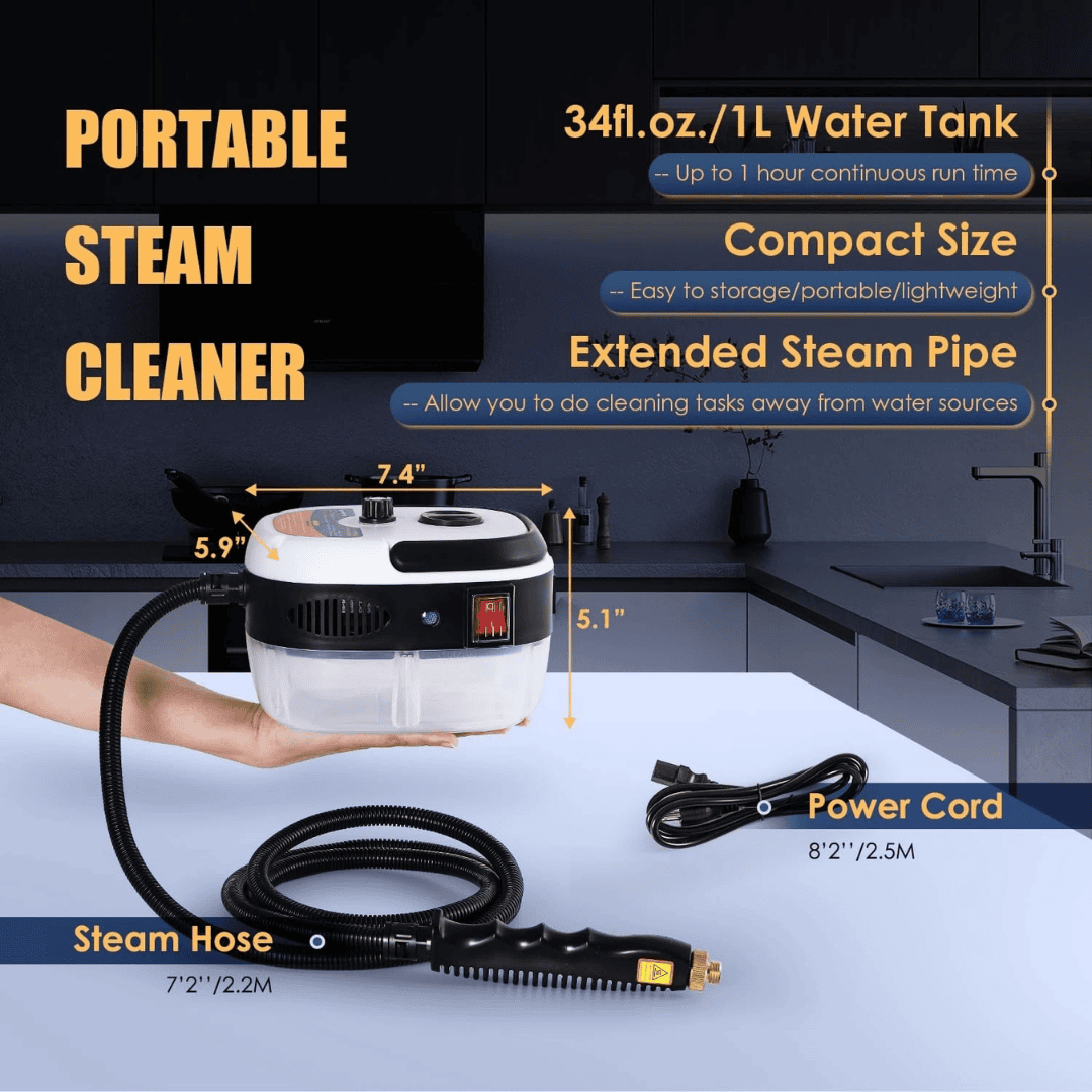 Portable Steam Cleaner – Handheld High-Pressure Steam Cleaning Machine for Home, Kitchen, Bathroom, Car & Upholstery