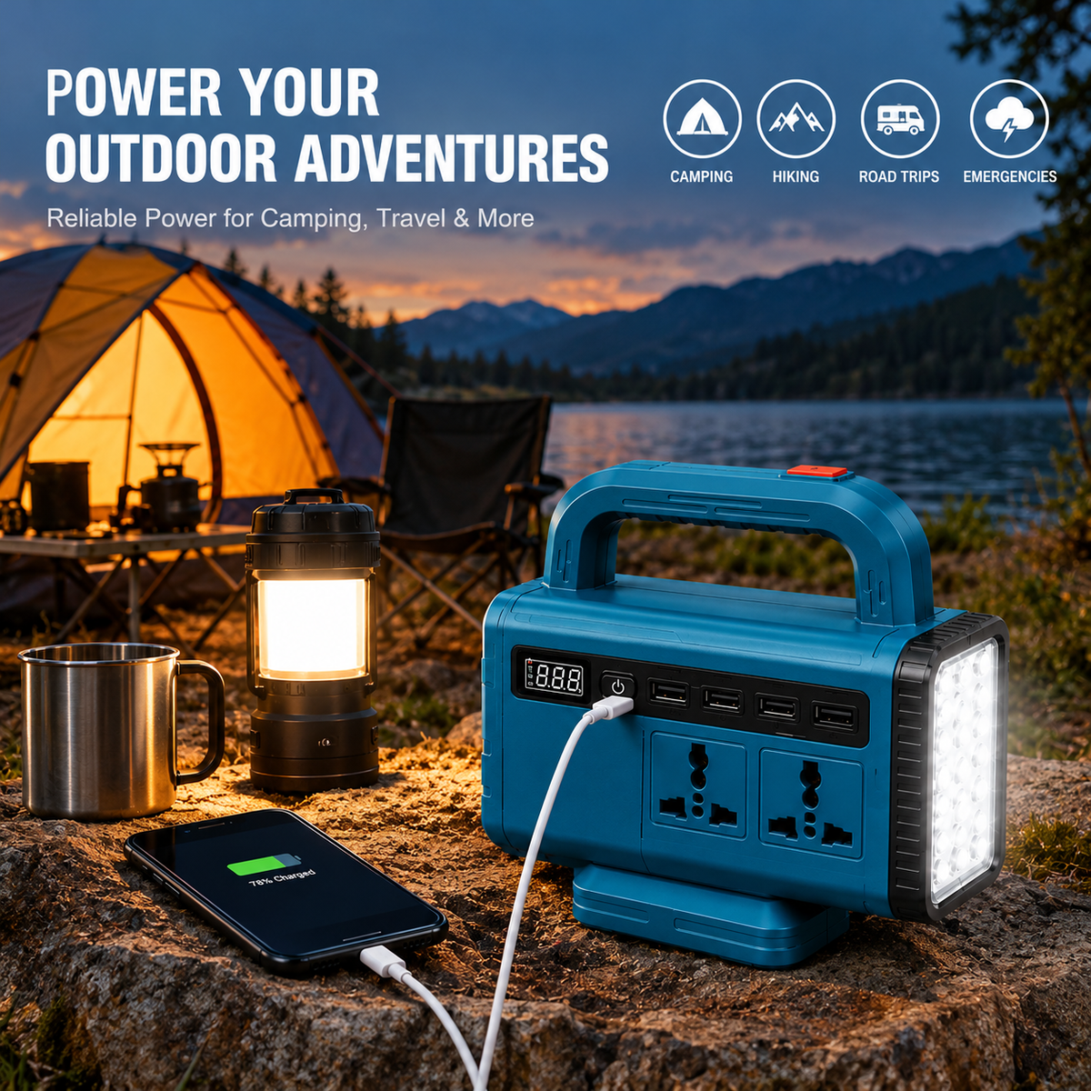 Portable Power Station & Car Jump Starter with LED Light