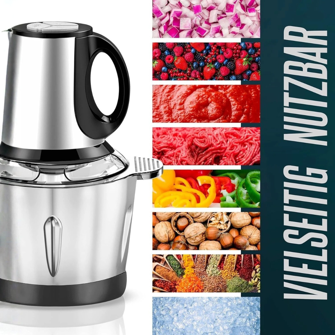 Powerful 3L Electric Food Chopper & Grinder – 500W Motor with Stainless Steel Bowl for Meat, Vegetables & Kitchen Prep