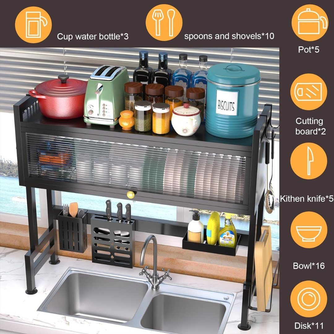 Over the Sink Dish Rack Organizer 2-Tier Kitchen Storage