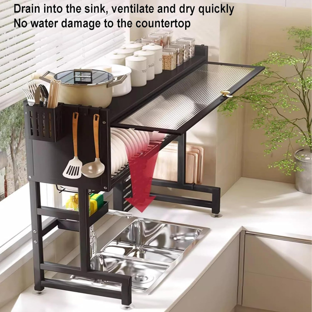 Over the Sink Dish Rack Organizer 2-Tier Kitchen Storage