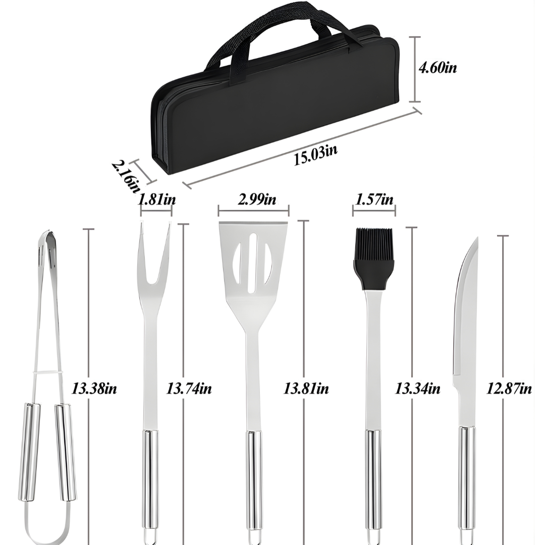 BBQ Grill Tool Set 5-Piece Stainless Steel with Carry Case