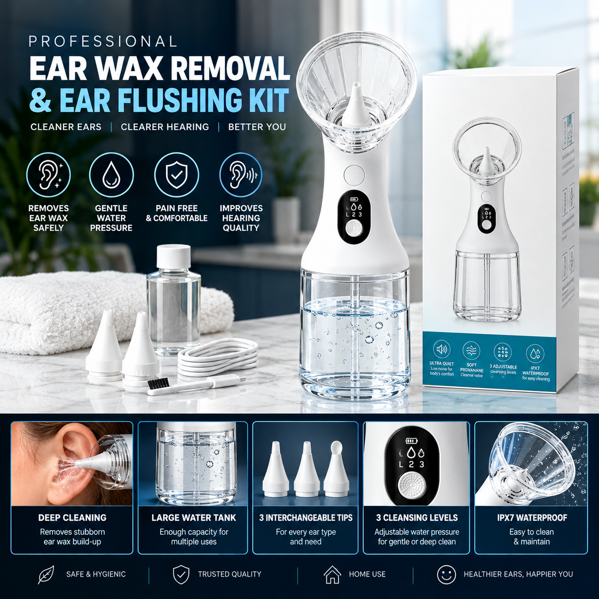 Electric Ear Wax Removal Kit with Water Flushing System