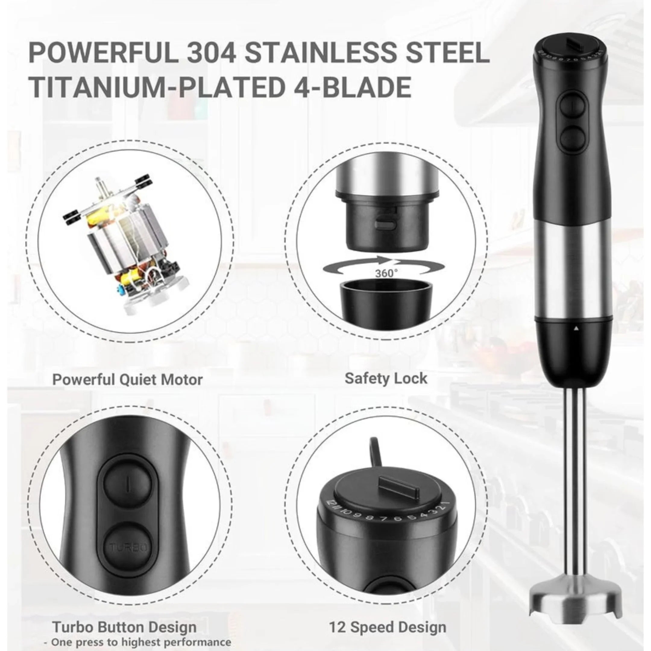 4-in-1 Hand Blender Set | Chopper, Whisk & Ice Crusher
