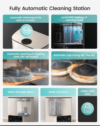 Fully automatic cleaning station with various features and processes.