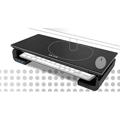 Black laptop stand with keyboard on a white background