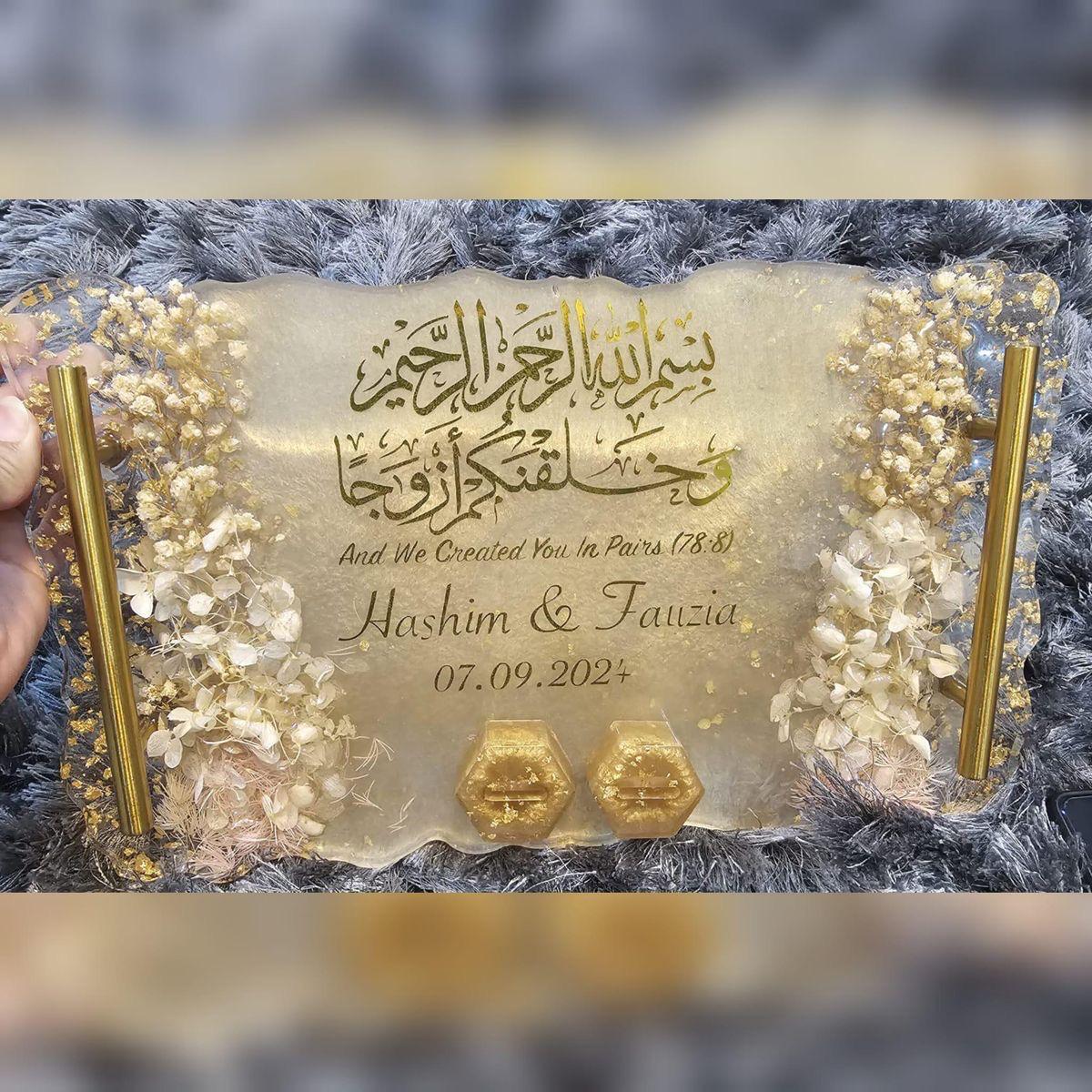 Decorative soap with gold text and design on a textured surface