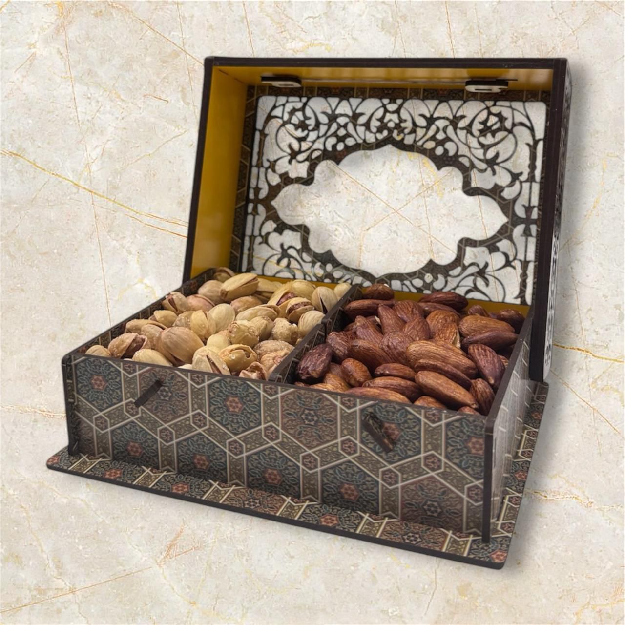 Wooden handmade crafted dry fruit storage Box  2 compartments