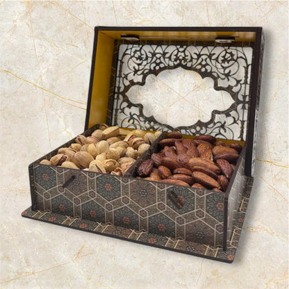Wooden handmade crafted dry fruit storage Box  2 compartments