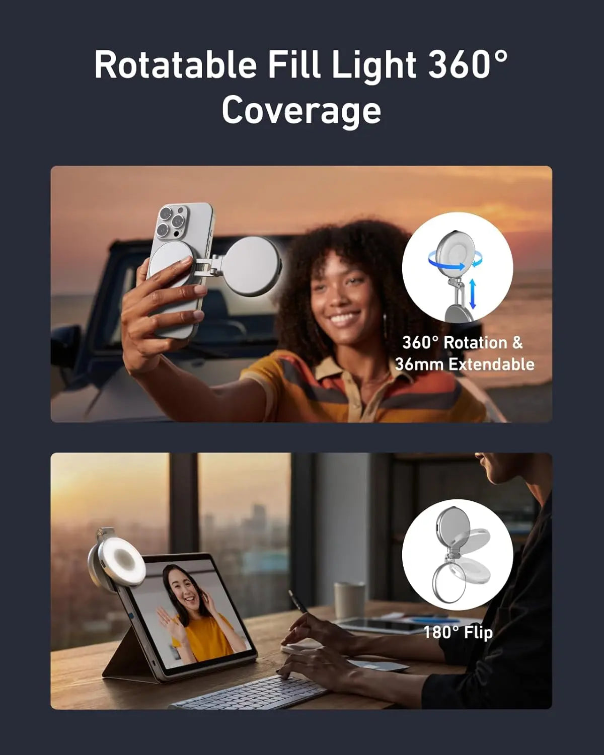 Magnetic Selfie Light with Mirror